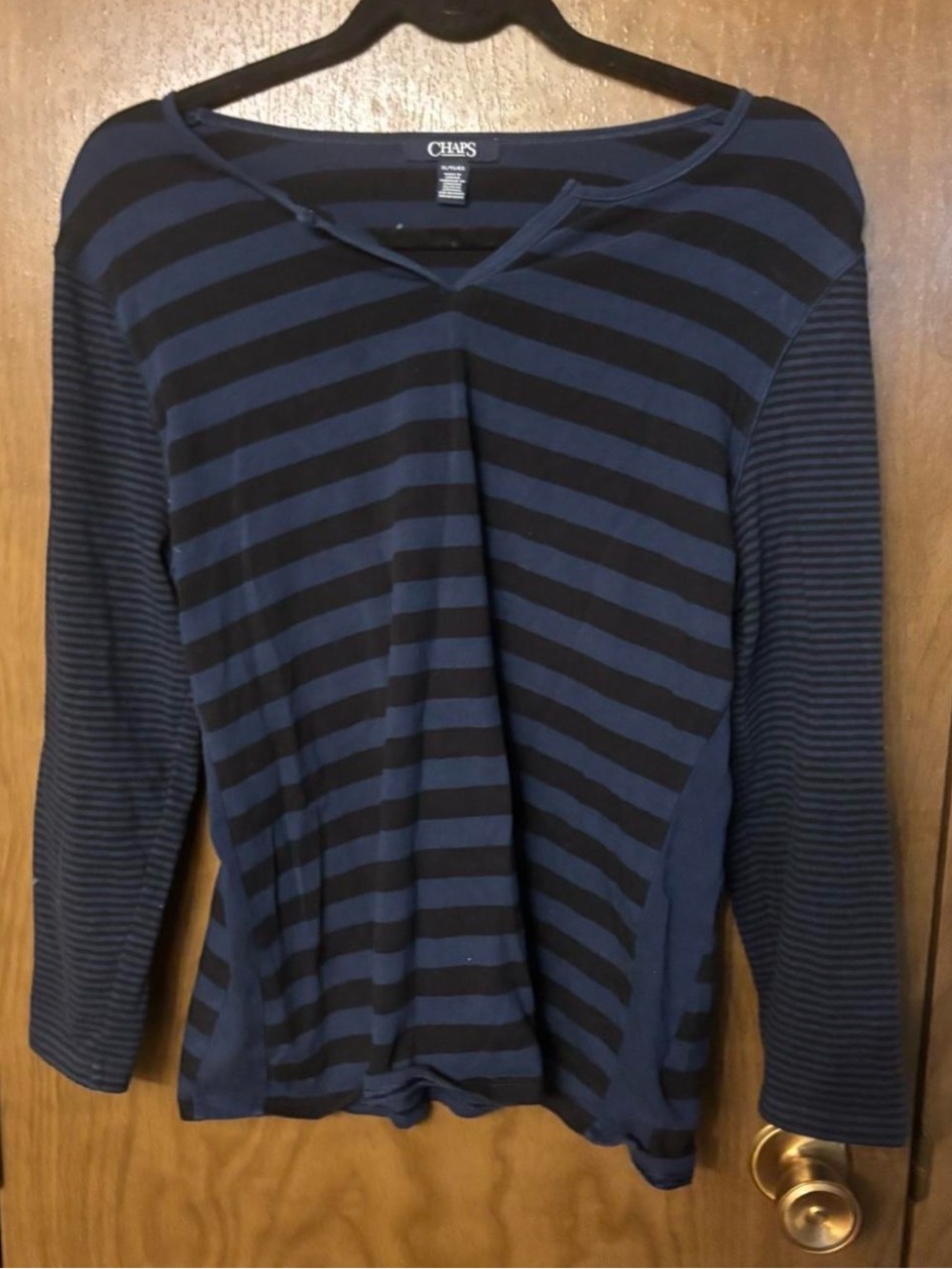 Chaps Black and Blue Stripped Half Sleeve Shirt